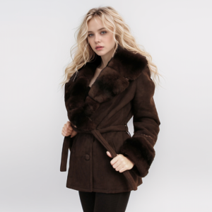 Brown sheepskin jacket with rex fur GL-08121