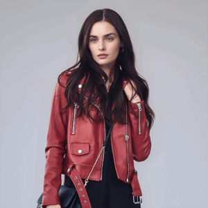 Red leather biker jacket RM-0373